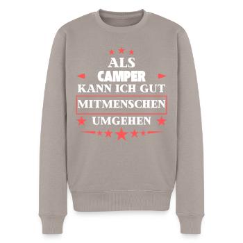 Dealing with fellow human beings as campers. - Men's Premium Organic Jumper - taupe - Front - Nico (187cm)