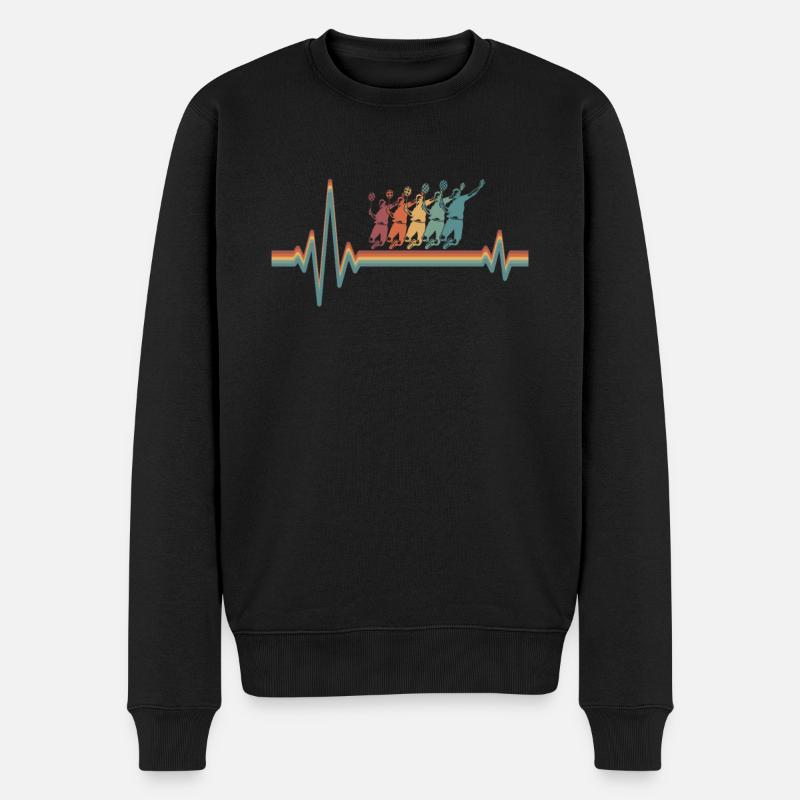 Badminton Federball Ekg Heartbeat - Männer Premium Bio Pullover - Schwarz