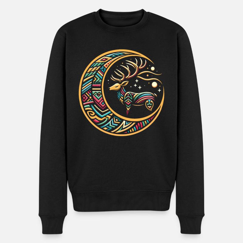 Cerf Tribal Lune - Pull Premium bio Homme - noir