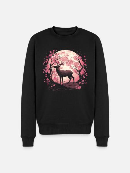 Deer Japan Cherry Blossom Moon - Men's Premium Organic Jumper - black