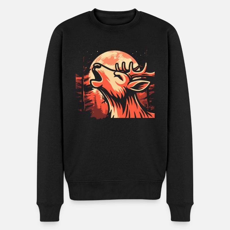 Hirsch Moon Howling - Männer Premium Bio Pullover - Schwarz