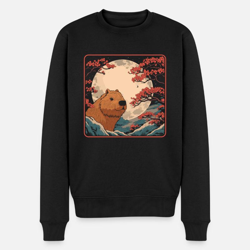 Capybara Wasserschwein Japan Cherry Blossom Moon - Männer Premium Bio Pullover - Schwarz