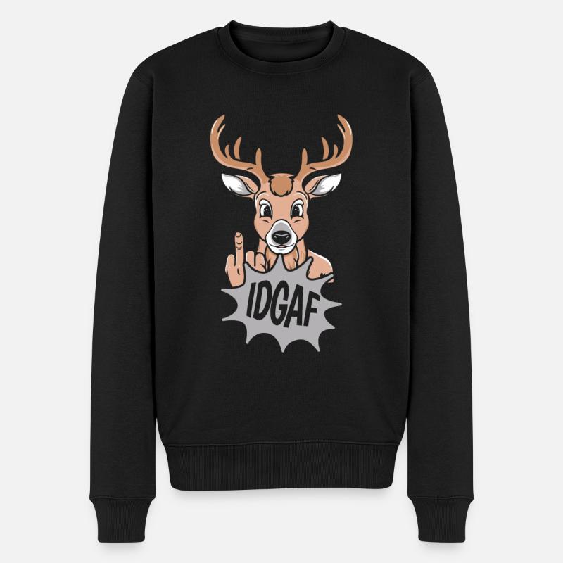 Hirsch Idgaf - Männer Premium Bio Pullover - Schwarz