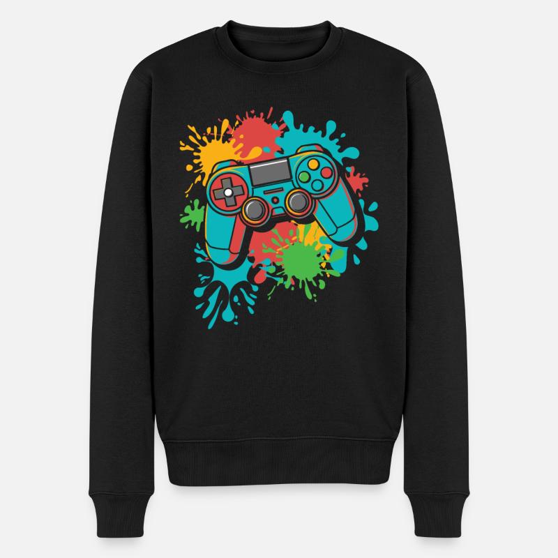 Gamer Gaming Aquarell Gaming Controller - Männer Premium Bio Pullover - Schwarz