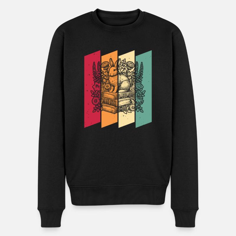 Hase Kaninchen Blumenbuchleser - Männer Premium Bio Pullover - Schwarz