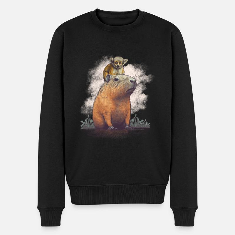 Capybara avec des singes - Pull Premium bio Homme - noir