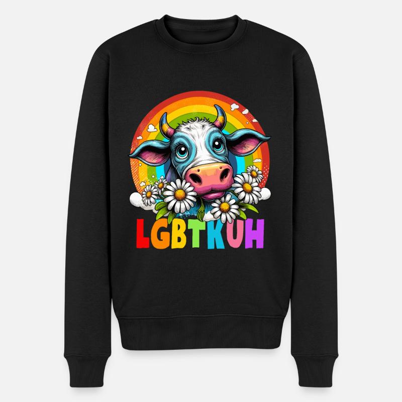 LGBTQ Kuh Regenbogen CSD Blume Lifestyle Lustig - Männer Premium Bio Pullover - Schwarz