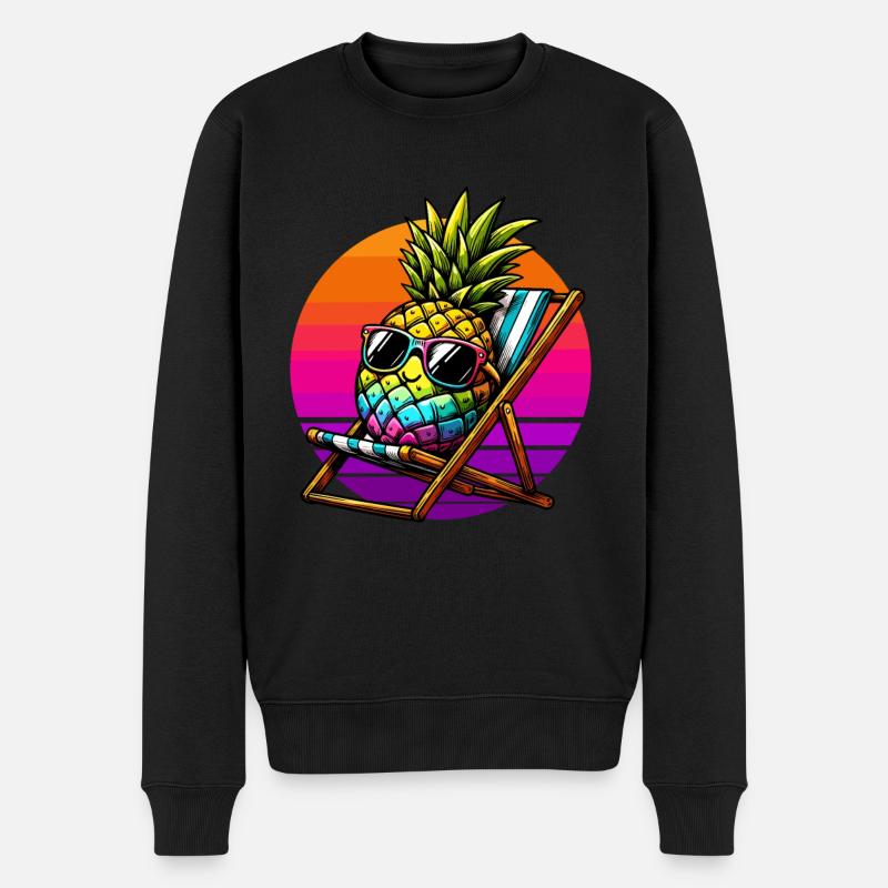 Urlaub Ananas Liegestuhl Sonnenuntergang Lustig - Männer Premium Bio Pullover - Schwarz