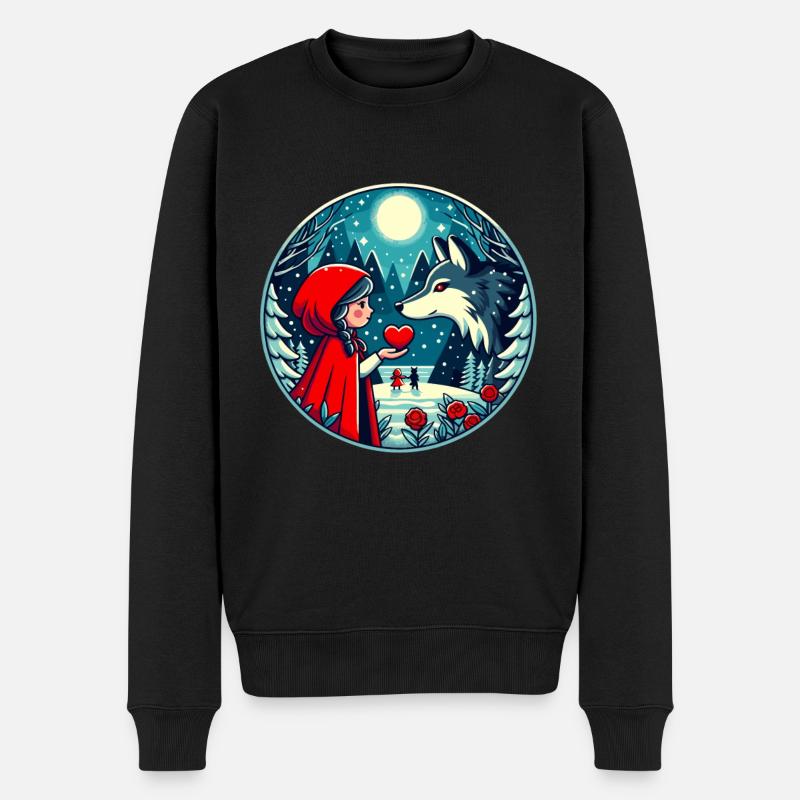 Märchen Rotkäppchen Wolf Kinder Niedlich Fantasie - Männer Premium Bio Pullover - Schwarz