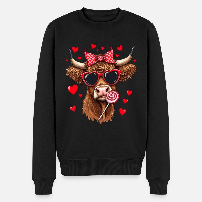 Kuh Schottisches Hochlandrind Lolly Valentinstag - Männer Premium Bio Pullover - Schwarz