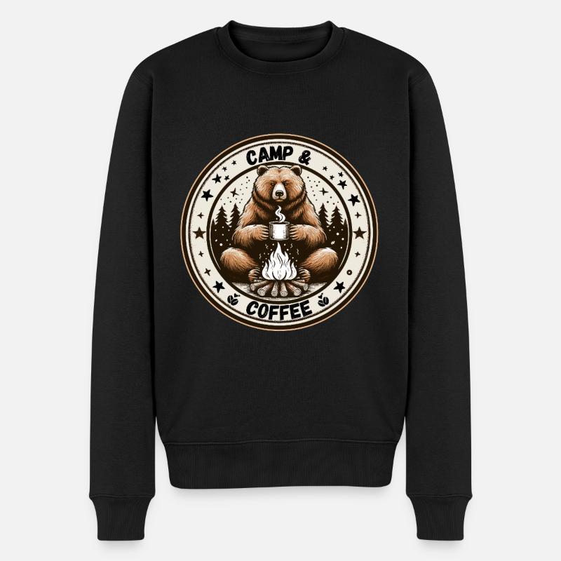 Camping Kaffee Camper Bär Campingplatz Lagerfeuer - Männer Premium Bio Pullover - Schwarz