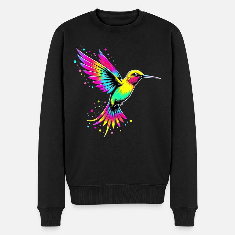 Liebe bunte Kolibris Tie Dye Kolibri - Männer Premium Bio Pullover - Schwarz