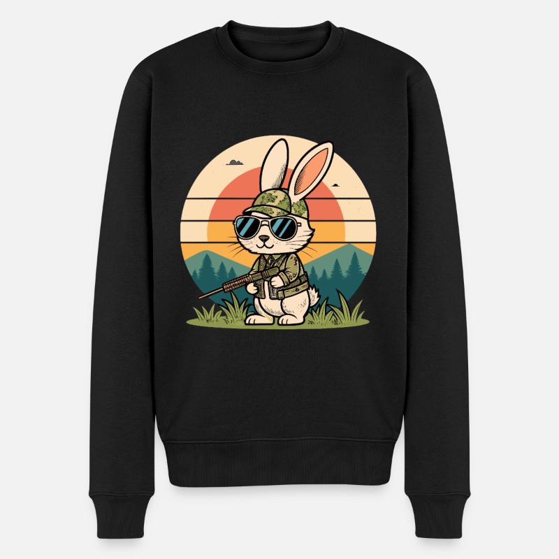 Hase Osterhase Anti-Jagd Cool Sonnenbrille Retro - Männer Premium Bio Pullover - Schwarz
