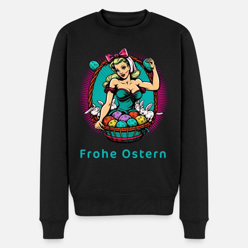 Frohe Ostern - Frau Hase Osterhase Osterei Pop Art - Männer Premium Bio Pullover - Schwarz