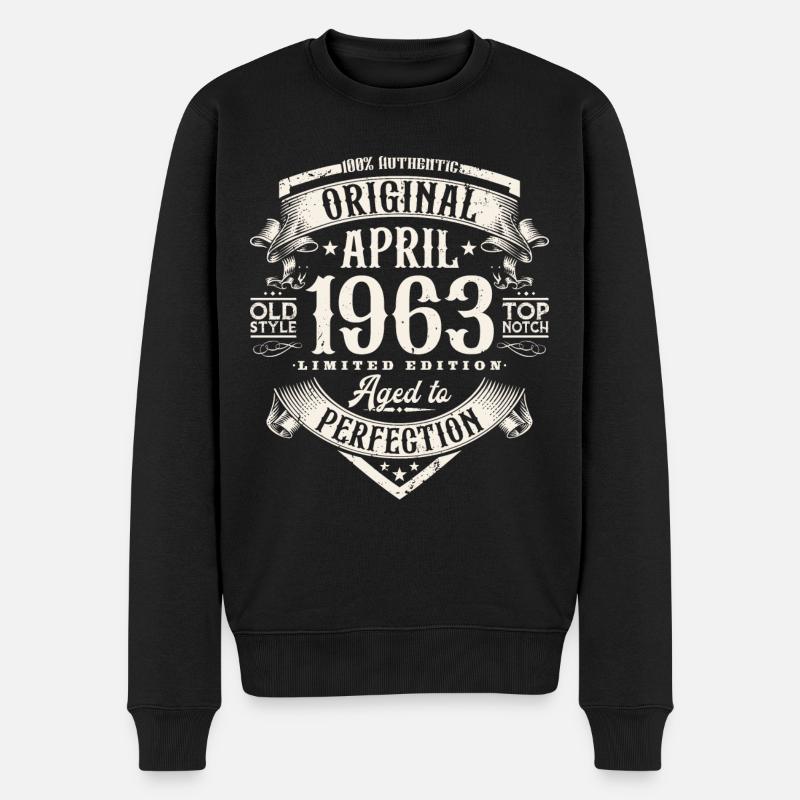 April 1963 Jahrgang Geburtstag Vintage Geschenk - Männer Premium Bio Pullover - Schwarz