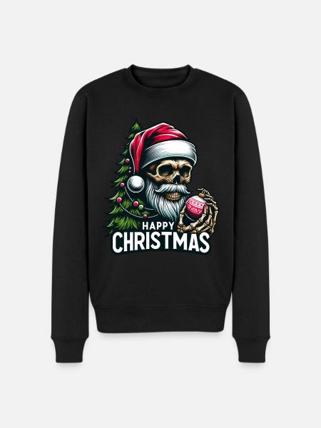Weihnachtsmann Skull mit Christbaumkugel - Männer Premium Bio Pullover - Schwarz