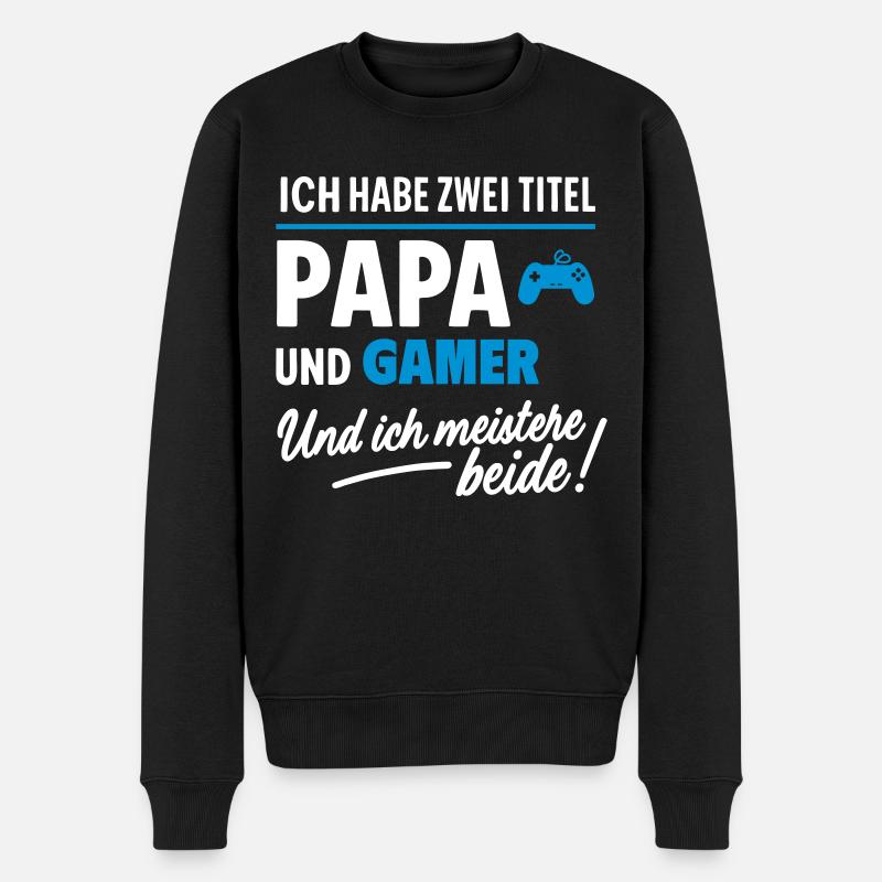 Papa und Gamer Vatertag - Männer Premium Bio Pullover - Schwarz