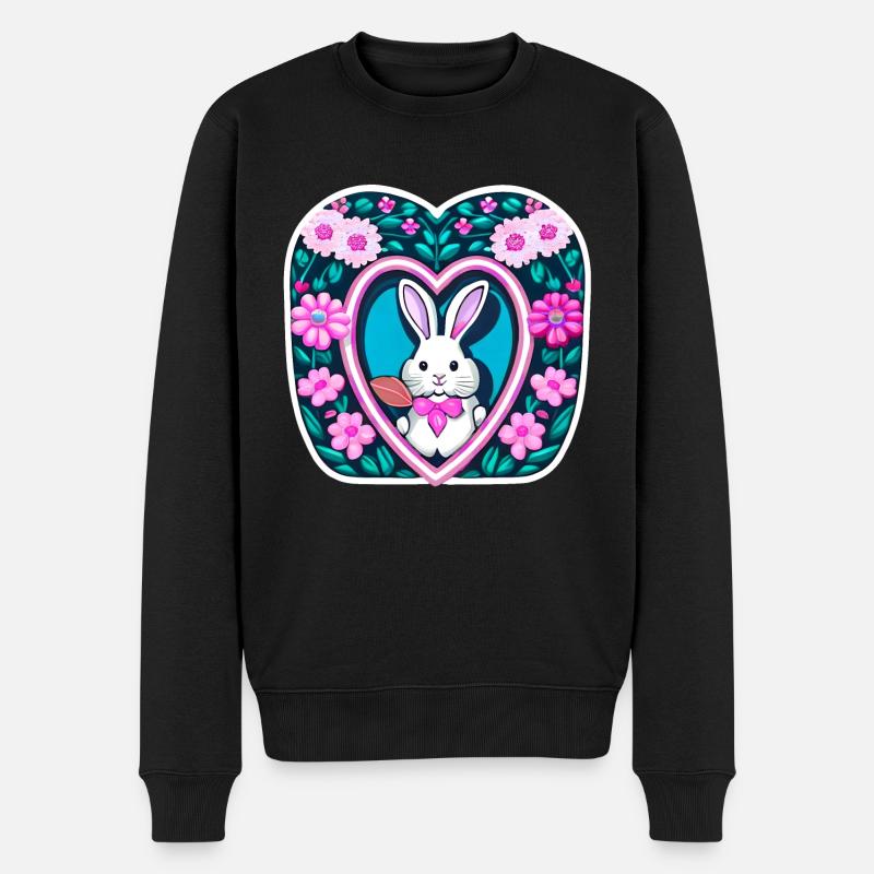 Fleurs avec lapin de Pâques - Pull Premium bio Homme - noir