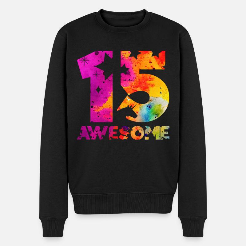 GÉNIAL 15ÈME ANNIVERSAIRE LICORNE 15 ANS - Pull Premium bio Homme - noir