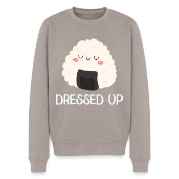 Dressed Up - Niedliches Onigiri - Männer Premium Bio Pullover - Taupe - Vorne - Nico (187cm)