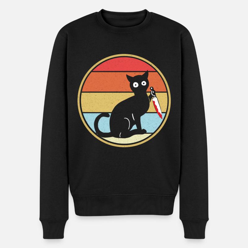 Lustige Katze mit Messer - Männer Premium Bio Pullover - Schwarz