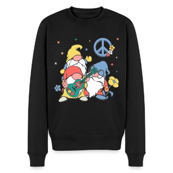 Nains hippies avec guitare et signe de paix - Pull Premium bio Homme - noir - Devant - Nico (187cm)
