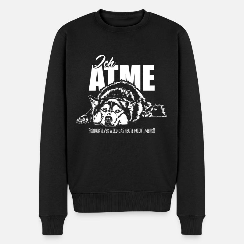 SIBERIAN HUSKY ich atme Hunde Spruch Wilsigns - Männer Premium Bio Pullover - Schwarz