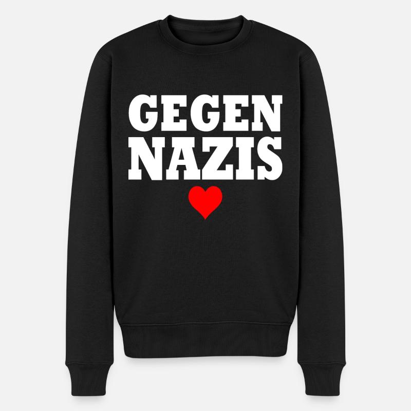 Gegen nazis - Männer Premium Bio Pullover - Schwarz