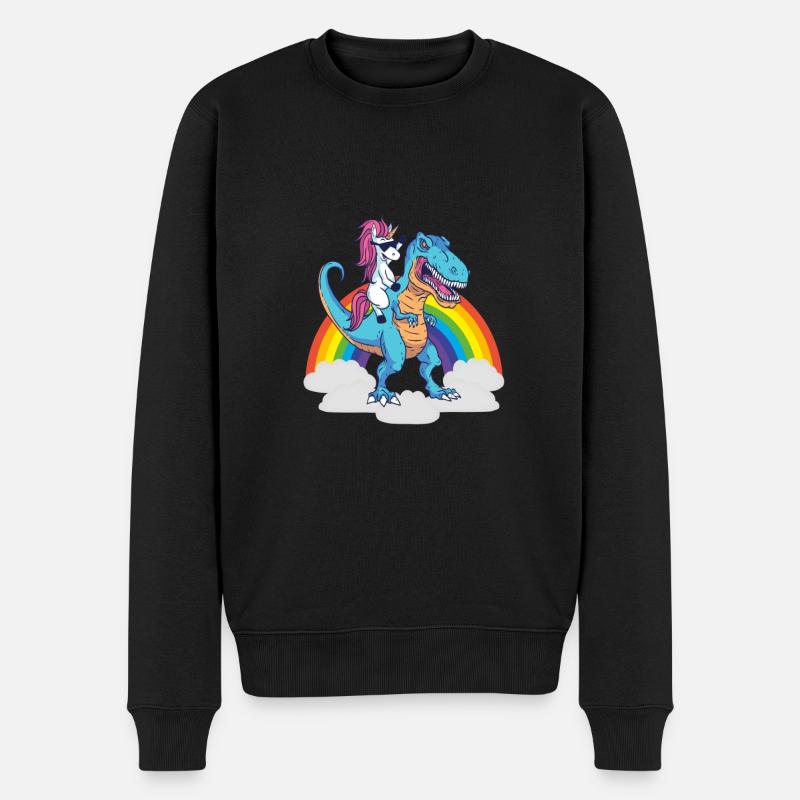 Dino Trex T-rex Dinosaurier Einhorn Regenbogen - Männer Premium Bio Pullover - Schwarz