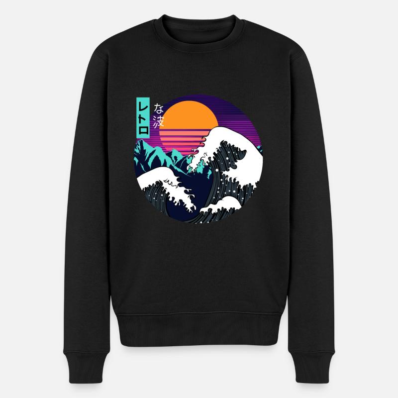 Great Wave Kanagawa Vaporwave Synthwave Aesthetic - Männer Premium Bio Pullover - Schwarz