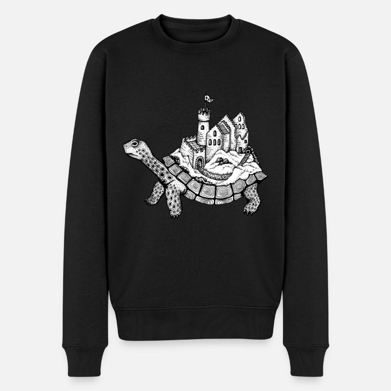 Schildkröte mit Burg by Nikki-Luka - Männer Premium Bio Pullover - Schwarz