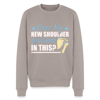 Lustige Schulter-Erholung - Männer Premium Bio Pullover - Taupe - Vorne - Nico (187cm)