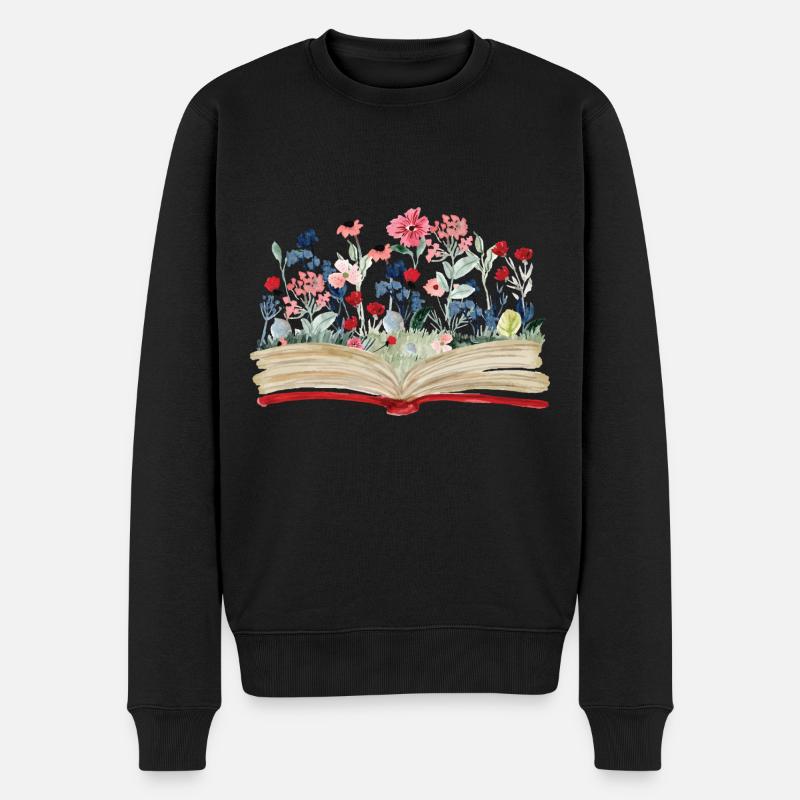 Bücherwurm Leseratte Buch Lesen - Männer Premium Bio Pullover - Schwarz