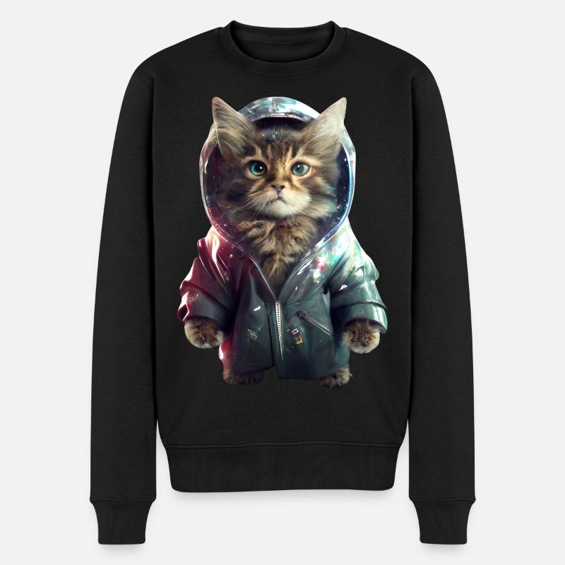 Weltraum Katze - Männer Premium Bio Pullover - Schwarz