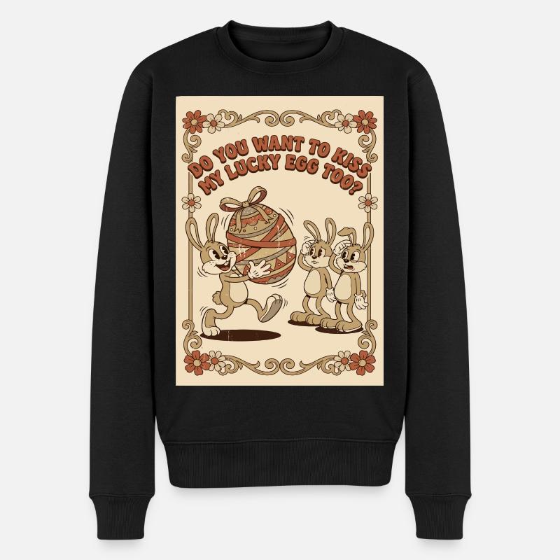 Lucky_Egg_Retro_Hasen - Männer Premium Bio Pullover - Schwarz