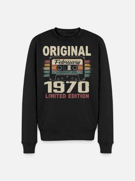 February 1970, February 1970 Birthday Gift - Men's Premium Organic Jumper - black