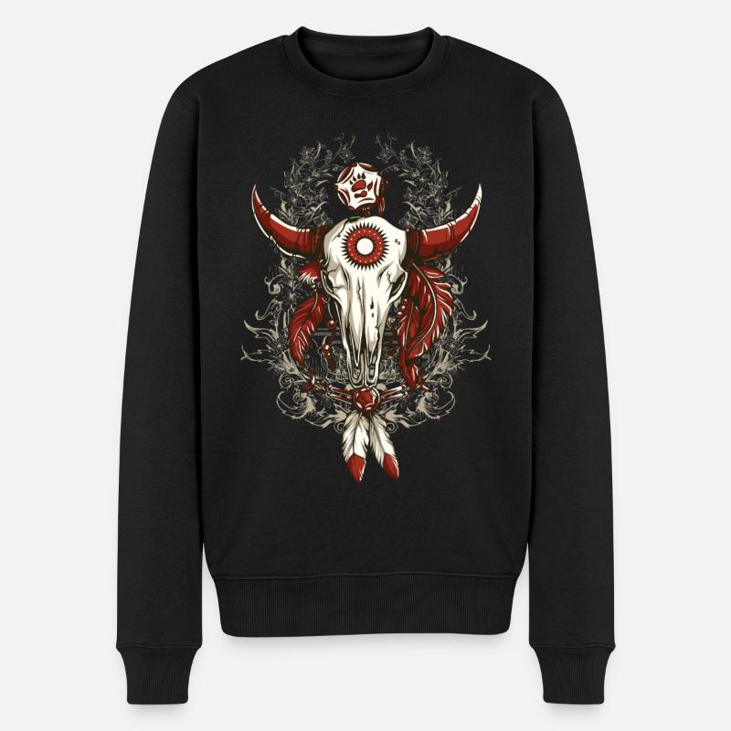 Indianer Totem Kuh Totenkopf - Männer Premium Bio Pullover - Schwarz