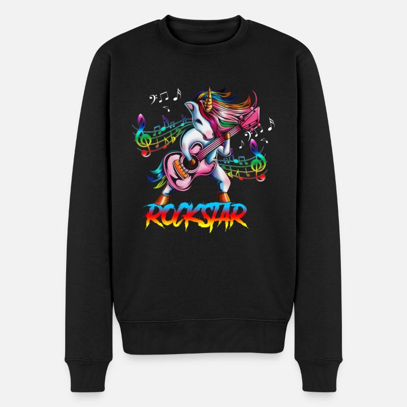 Gitarrist Einhorn ist ein Unicorn Rock n Roll - Männer Premium Bio Pullover - Schwarz