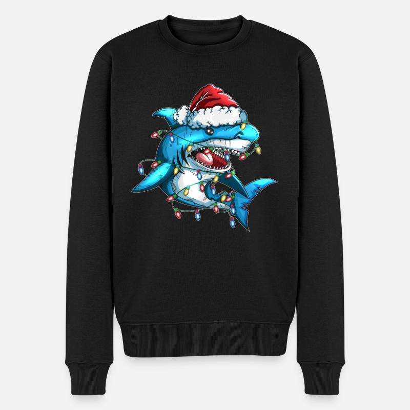 Arbre de Noël Requin Casquette de Noël Décoration lumineuse - Pull Premium bio Homme - noir