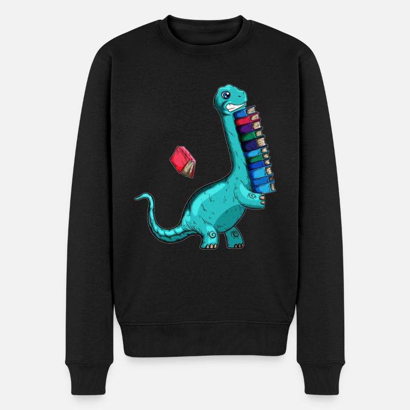 kurze Arme Bücherwurm Buch lesen Dino Bücher - Männer Premium Bio Pullover - Schwarz