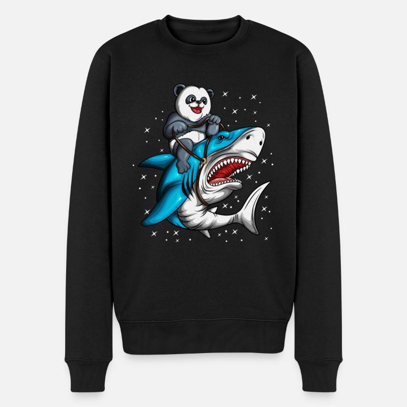 Hai Pandabär Reitstunde Ausritt Haifisch Ausreiten - Männer Premium Bio Pullover - Schwarz