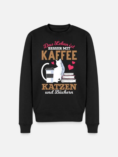 Katze Bücher Kaffee Kaffeetrinker - Männer Premium Bio Pullover - Schwarz