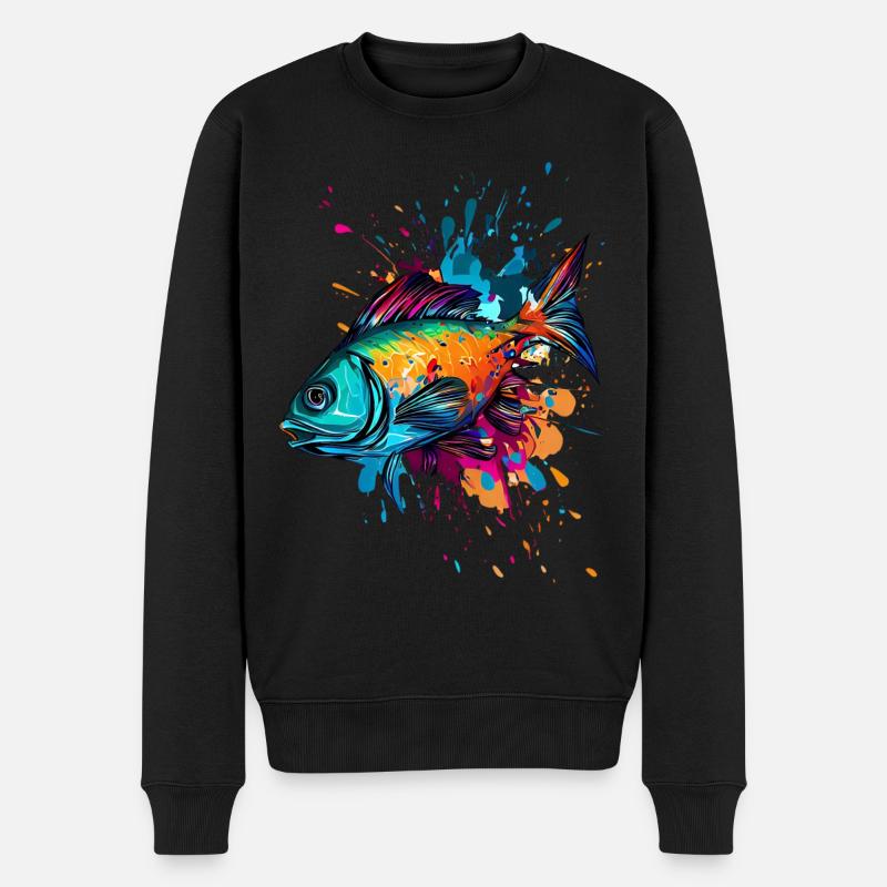 Farbenfroher Fisch - Männer Premium Bio Pullover - Schwarz
