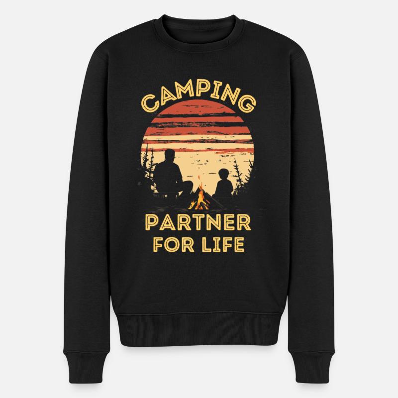 Vater Sohn Camping Zelten - Männer Premium Bio Pullover - Schwarz