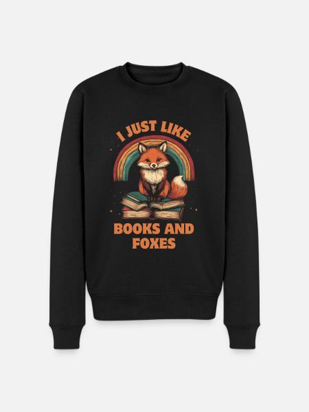 Süßer Fuchs mit Bücher - Männer Premium Bio Pullover - Schwarz