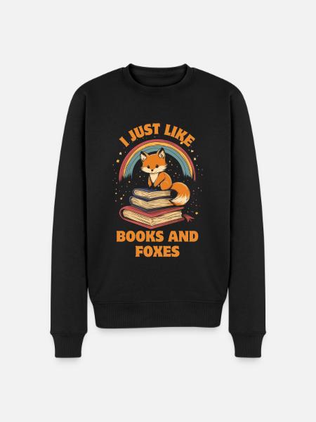 Cute Fox with Books - Men's Premium Organic Jumper - black