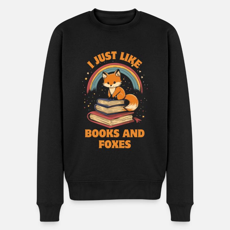 Süßer Fuchs mit Bücher - Männer Premium Bio Pullover - Schwarz