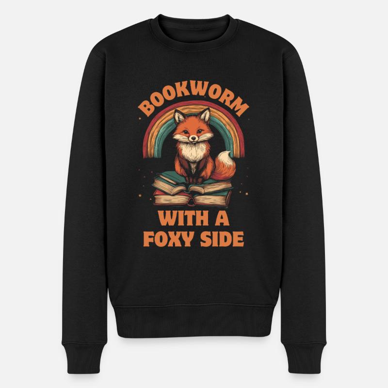 Süßer Fuchs mit Bücher - Männer Premium Bio Pullover - Schwarz