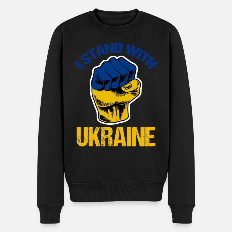 Ich stehe mit der ukrainischen Flagge Ukrainisch - Männer Premium Bio Pullover - Schwarz