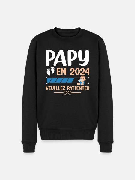 Papy En 2024 Veuillez Patienter - Pull Premium bio Homme - noir